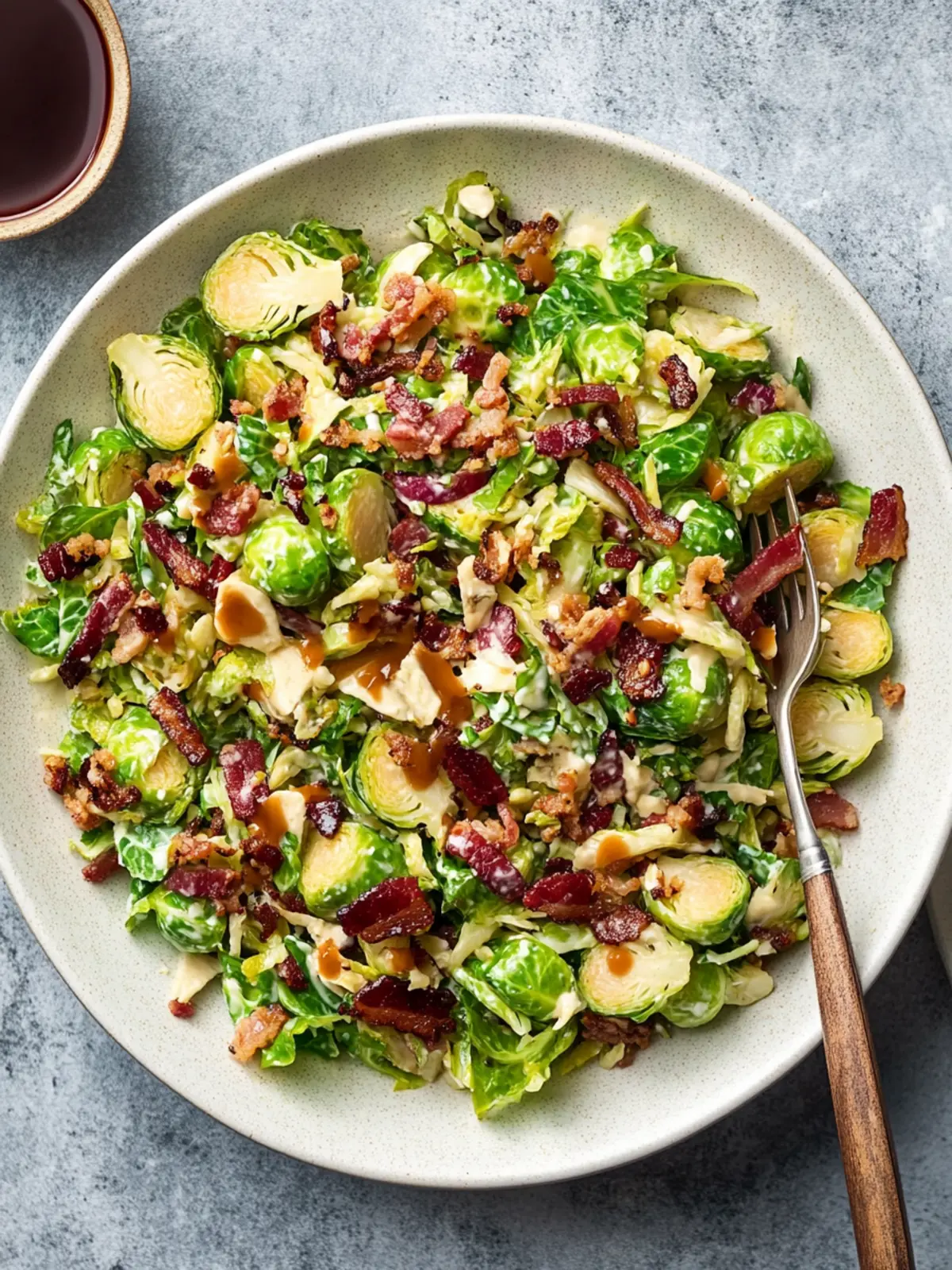 Warm Brussels Sprouts Salad with Maple Bacon Dressing
