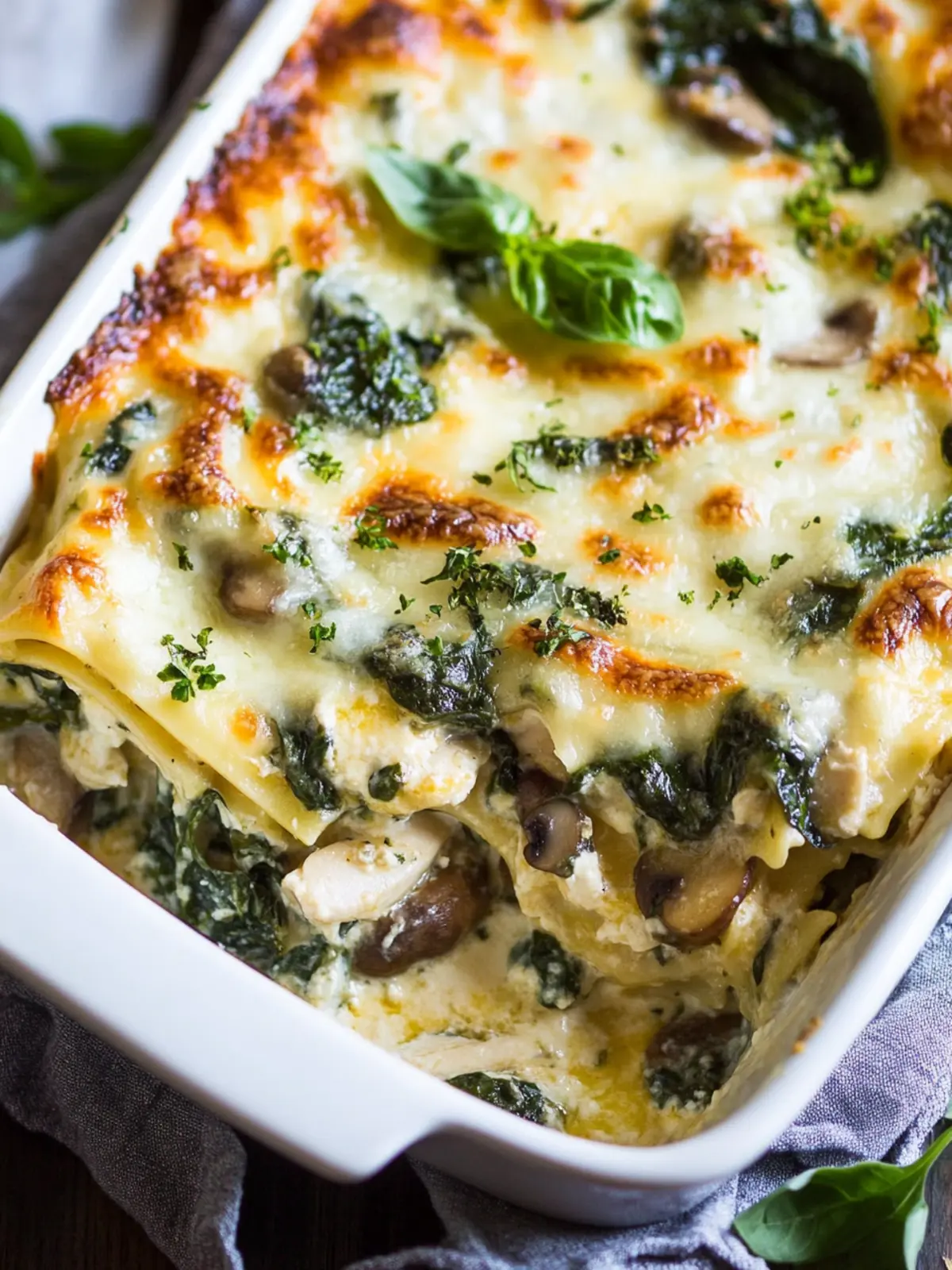 White Chicken Lasagna (with Spinach & Mushroom)