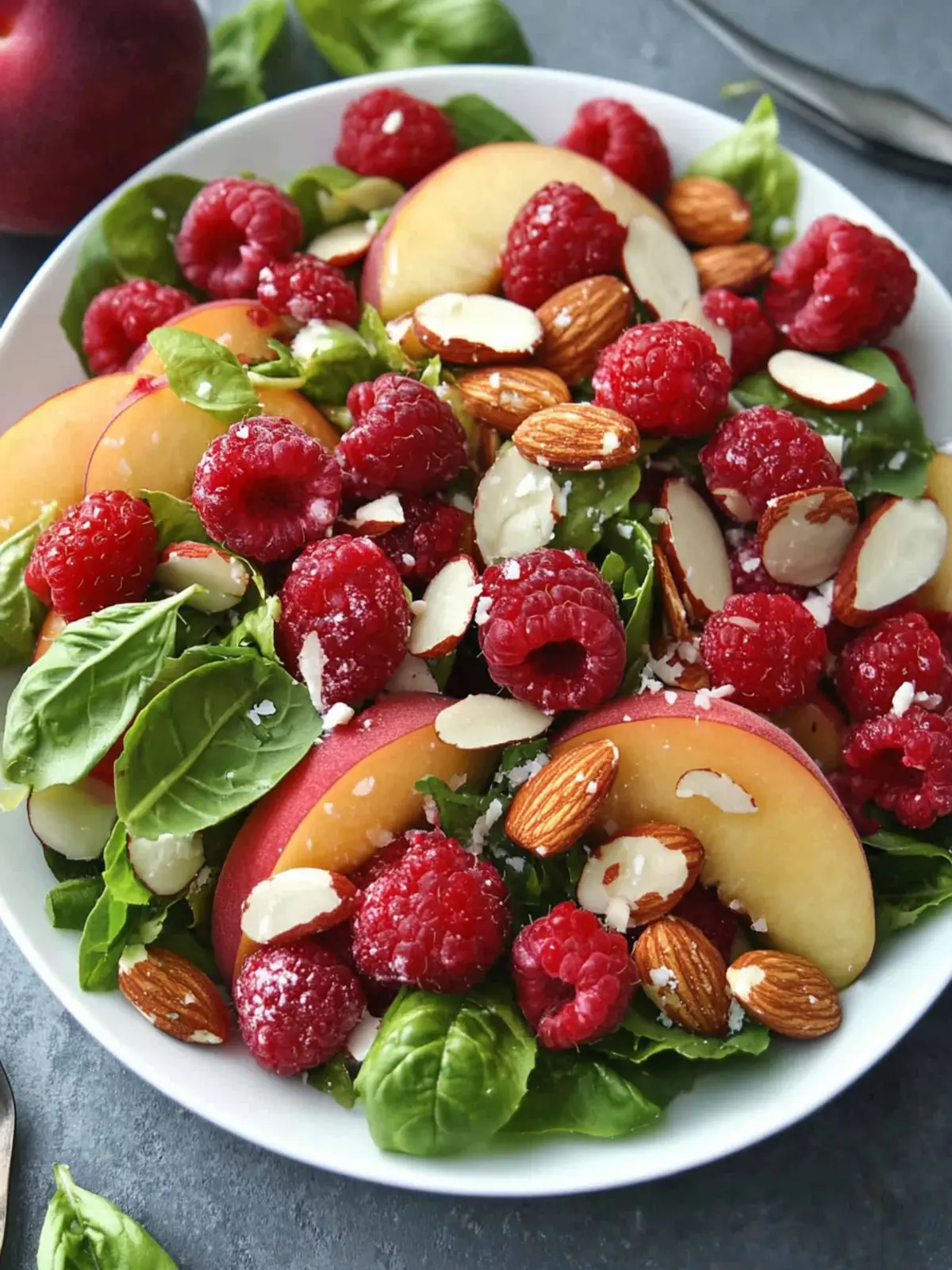 White Peach Raspberry Almond Salad