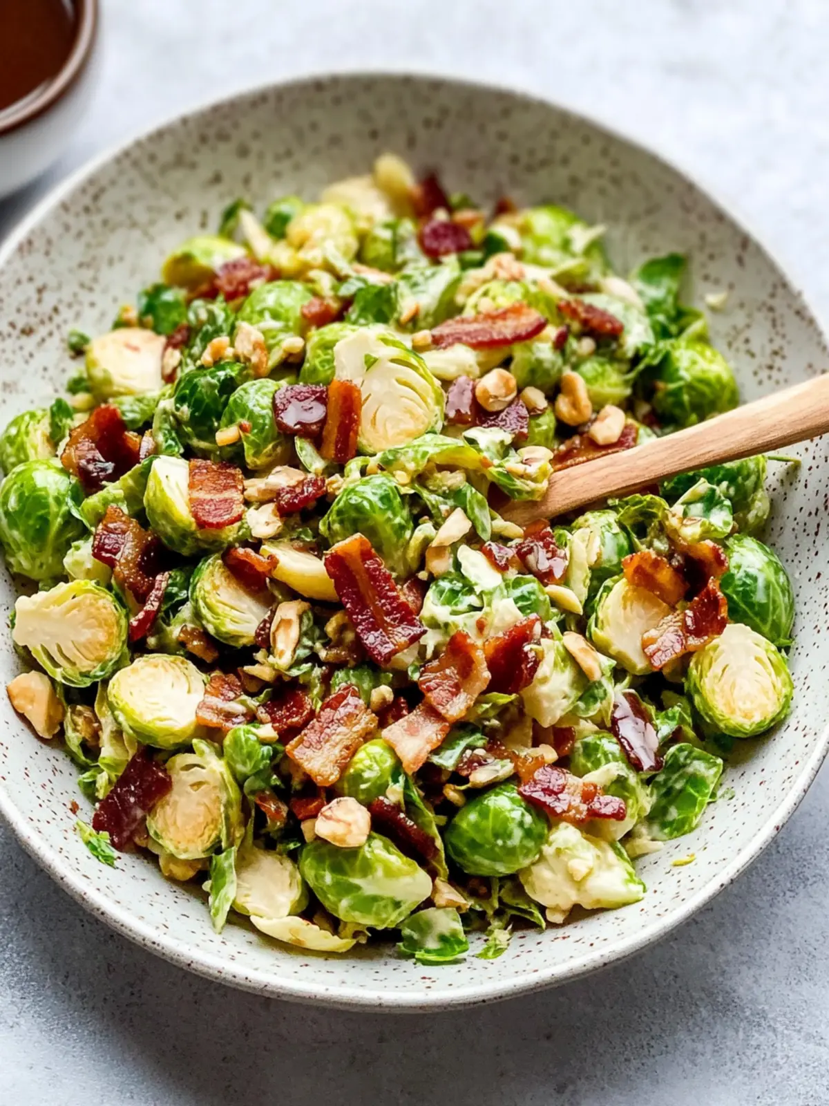 Warm Brussels Sprouts Salad with Maple Bacon Dressing