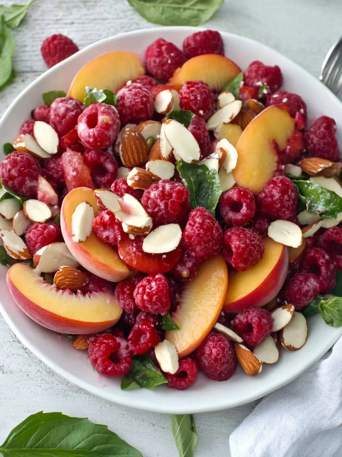 White Peach Raspberry Almond Salad