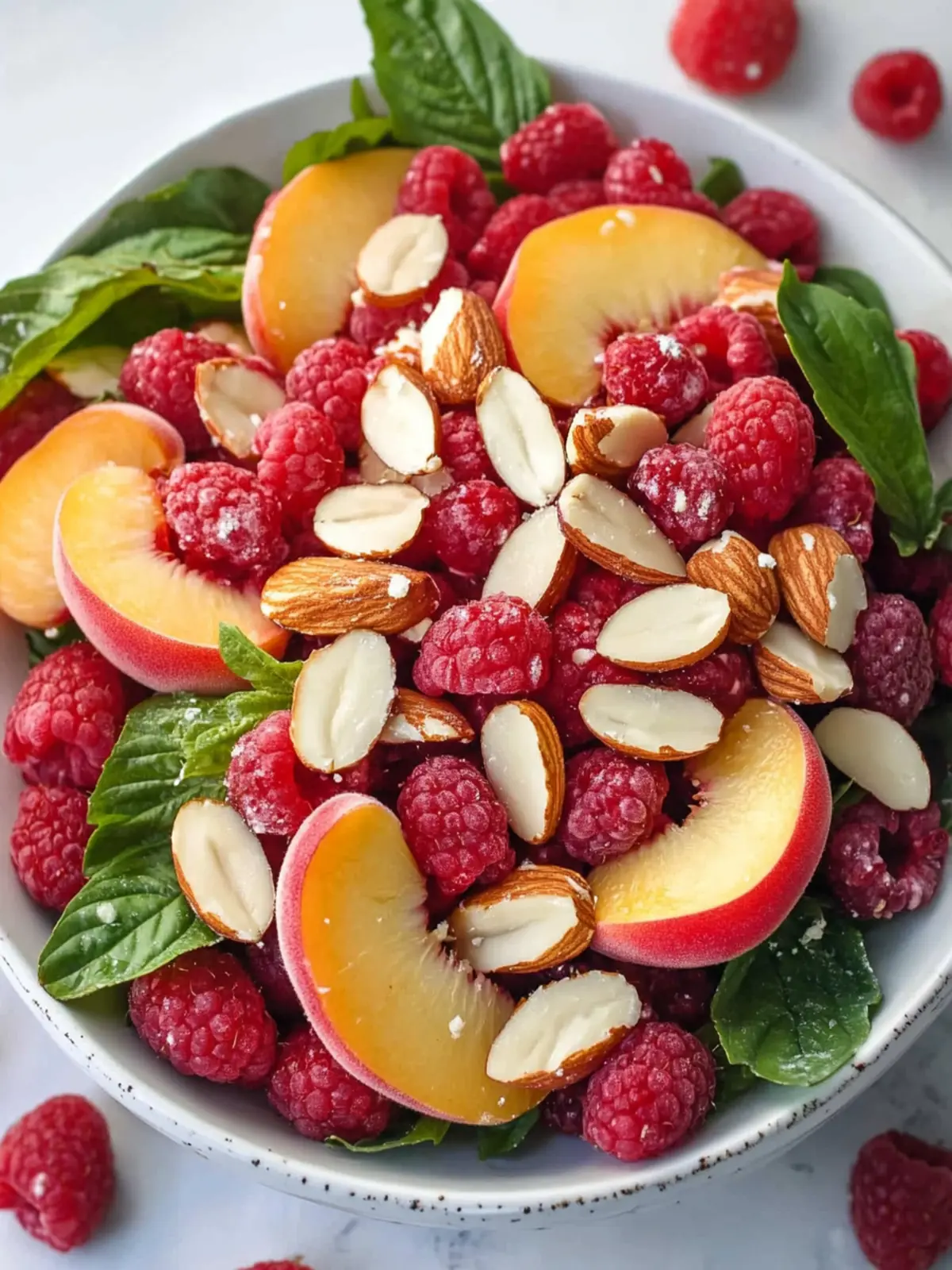 White Peach Raspberry Almond Salad