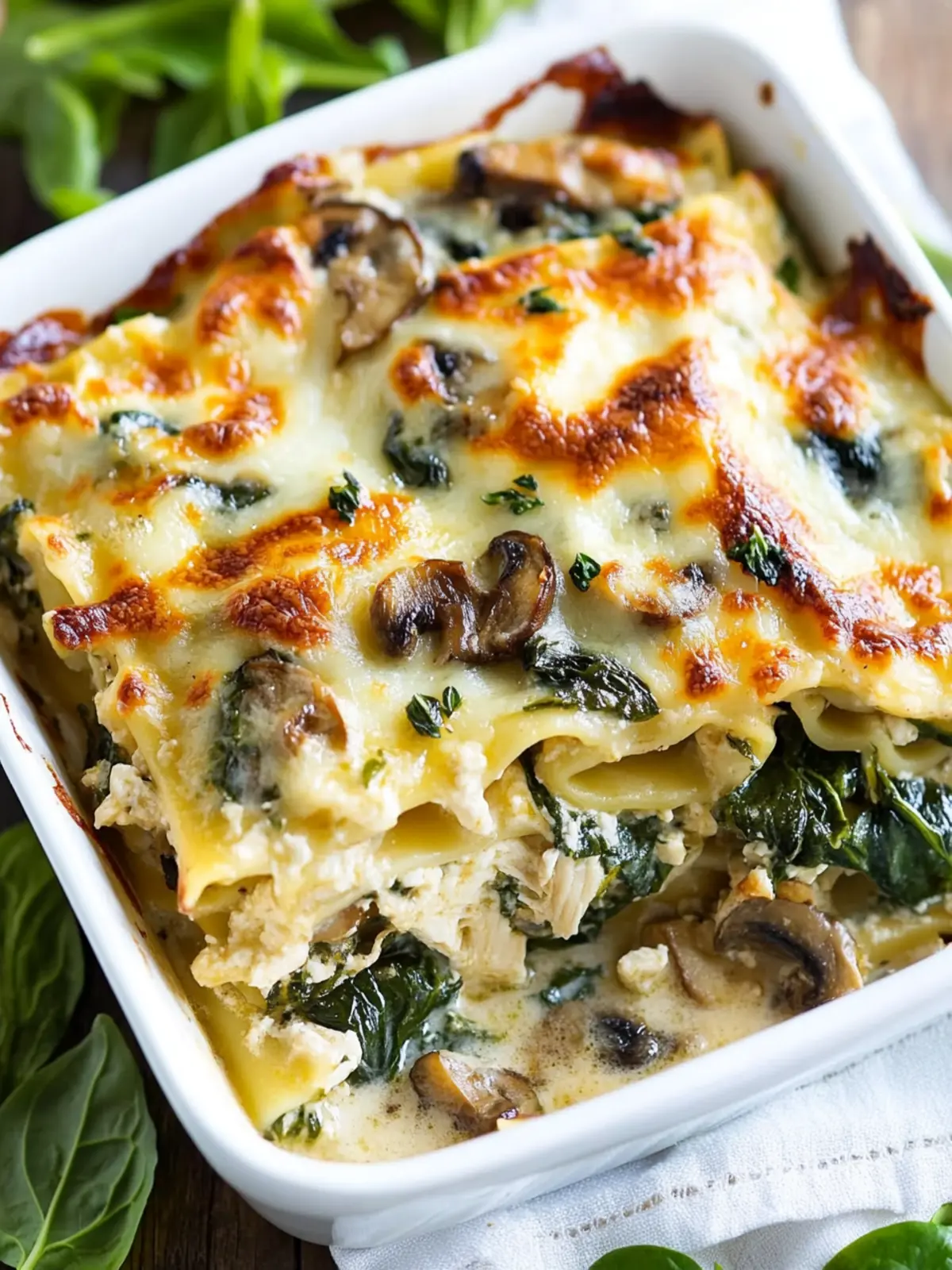 White Chicken Lasagna (with Spinach & Mushroom)