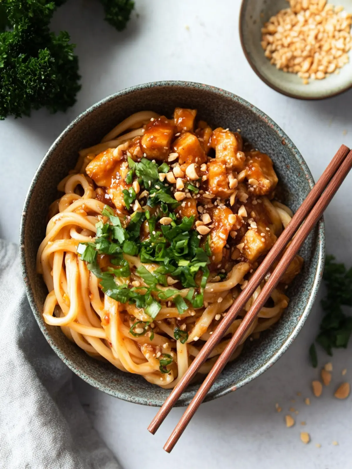 Spicy Peanut Udon Noodle Bowls