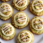 Pistachio Thumbprint Cookies with Cream Cheese Filling and White Chocolate Drizzle