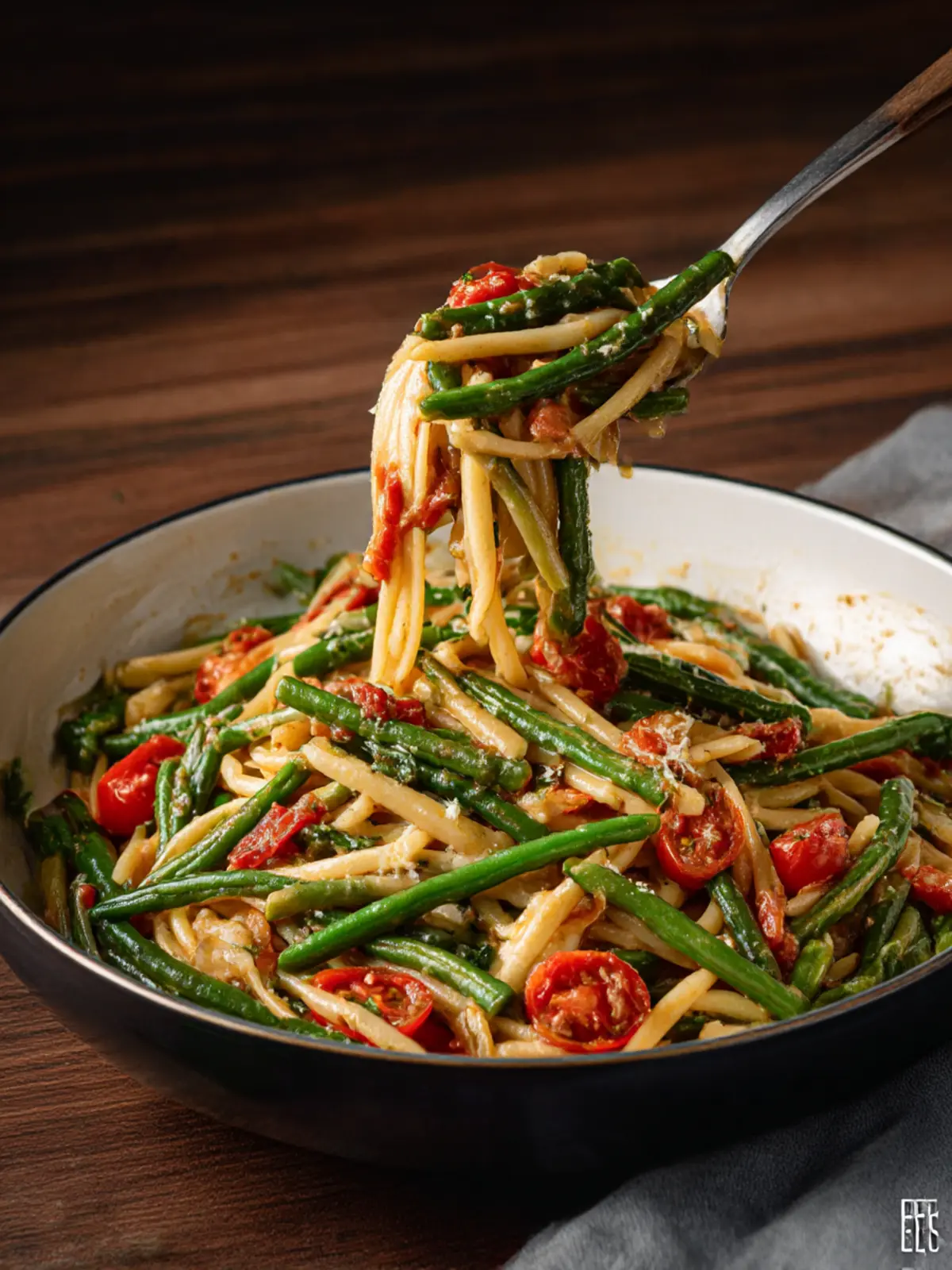 Roasted Green Bean and Tomato Pasta