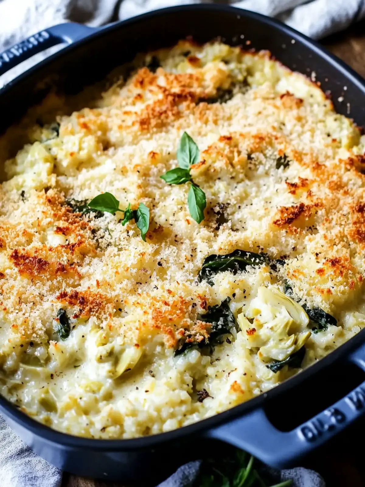 Cauliflower Rice Spinach Artichoke Casserole