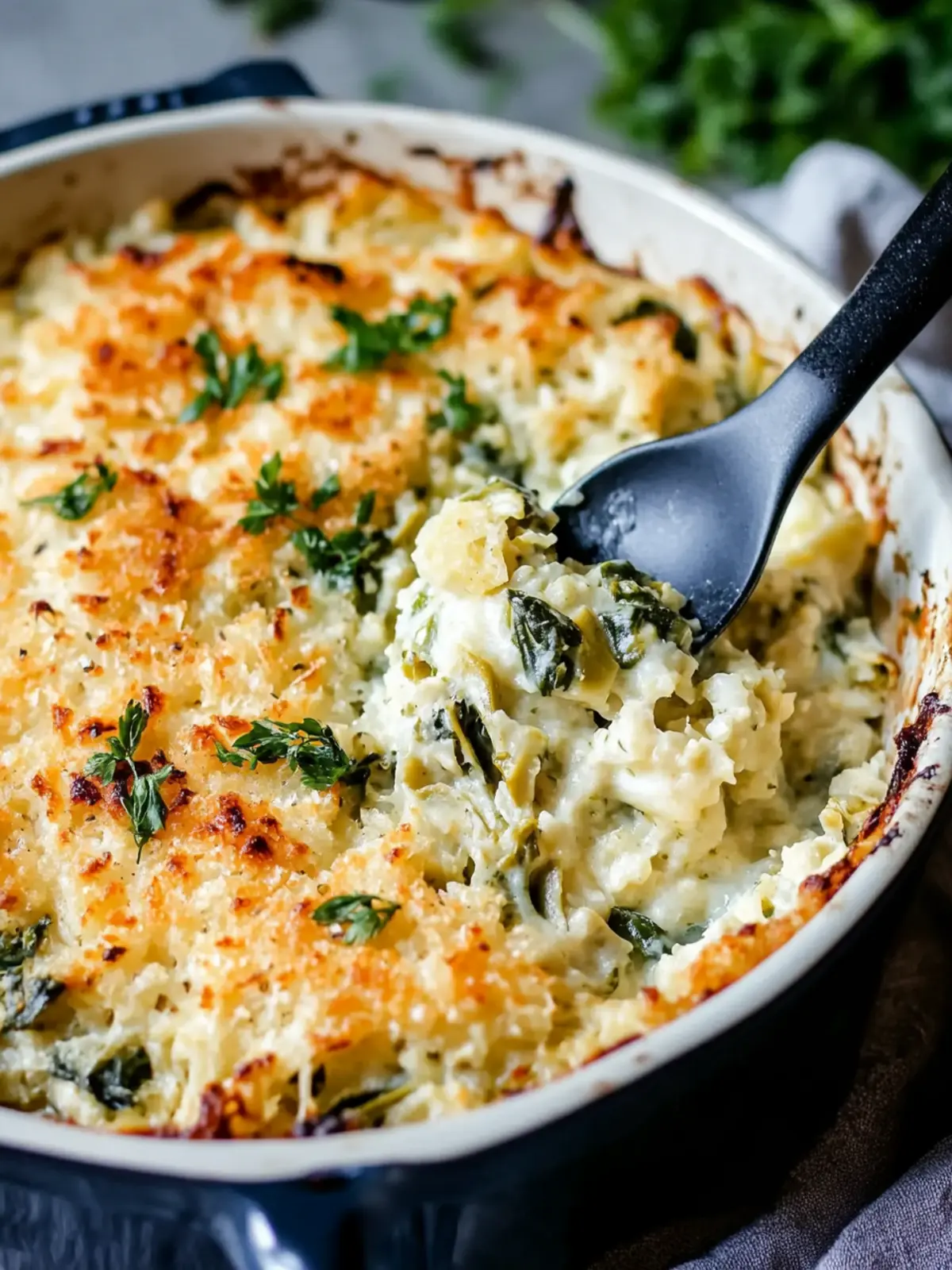 Cauliflower Rice Spinach Artichoke Casserole