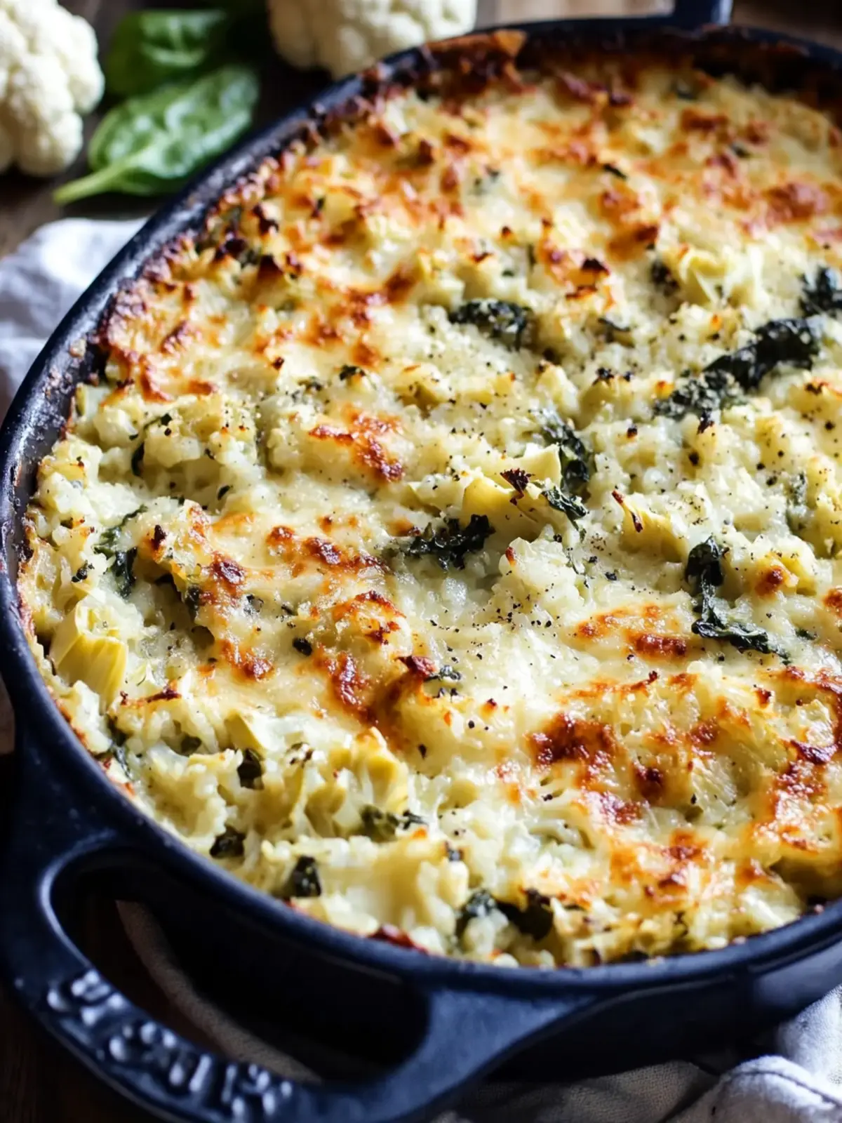Cauliflower Rice Spinach Artichoke Casserole