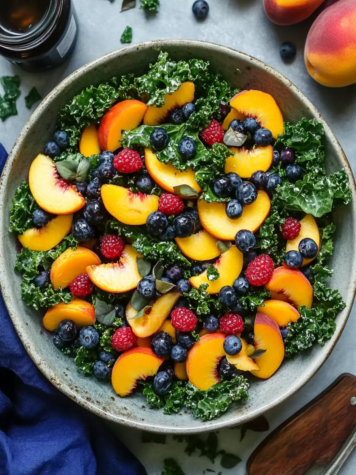 Summer Peach Blueberry Kale Salad