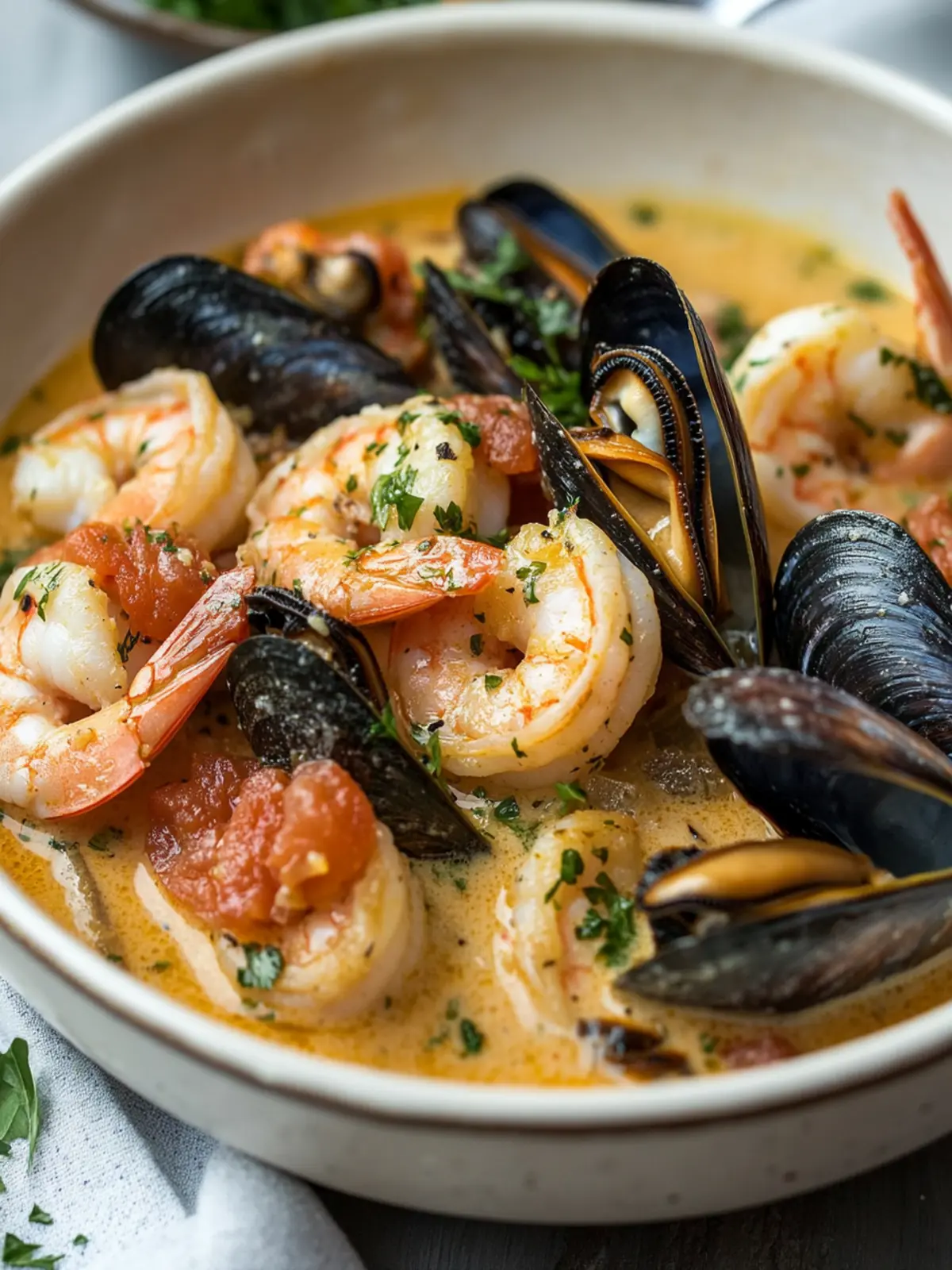 Shrimp and Mussels in Creamy Garlic Sauce