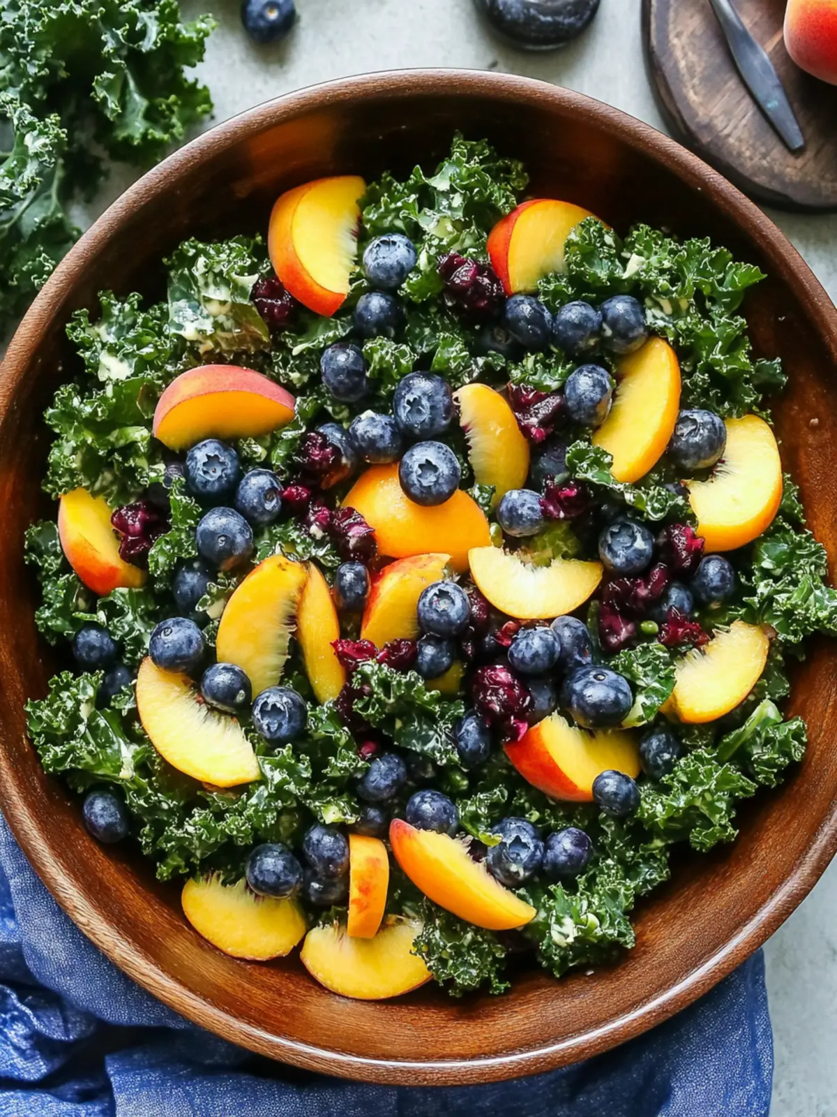 Summer Peach Blueberry Kale Salad