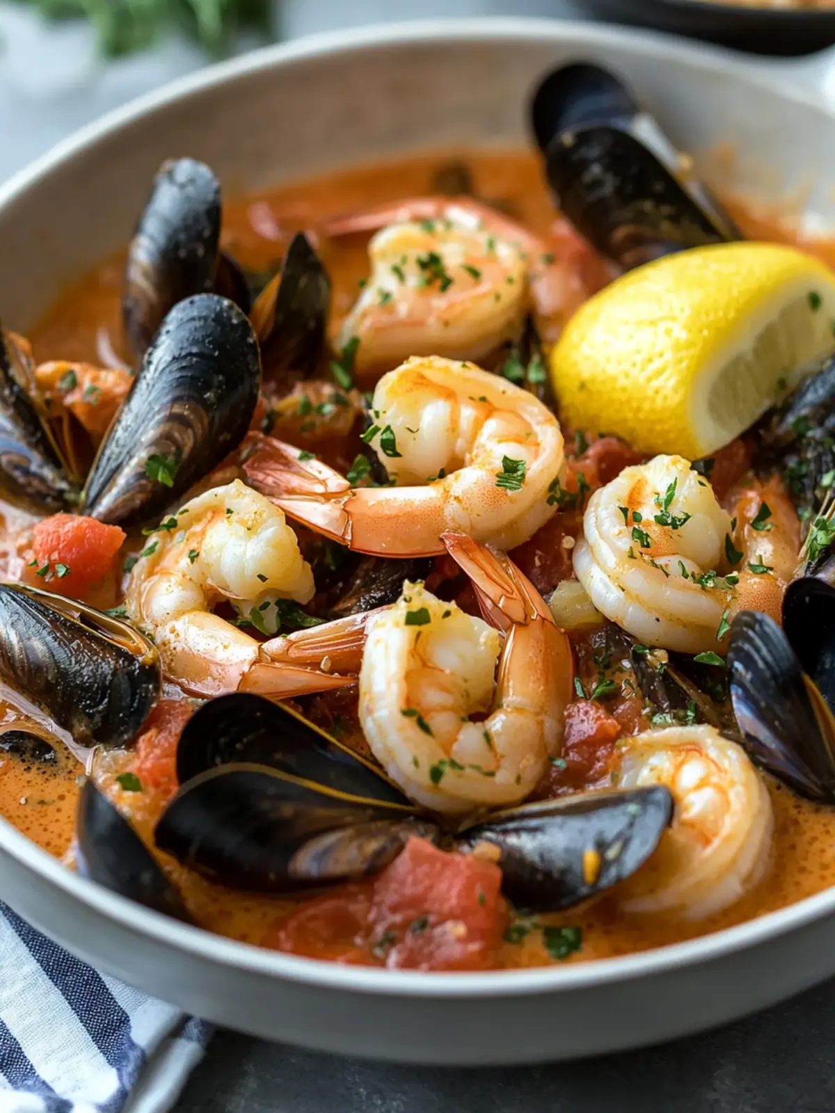 Shrimp and Mussels in Creamy Garlic Sauce
