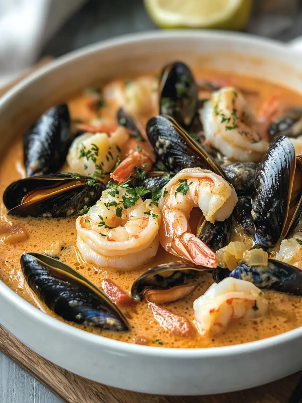 Shrimp and Mussels in Creamy Garlic Sauce