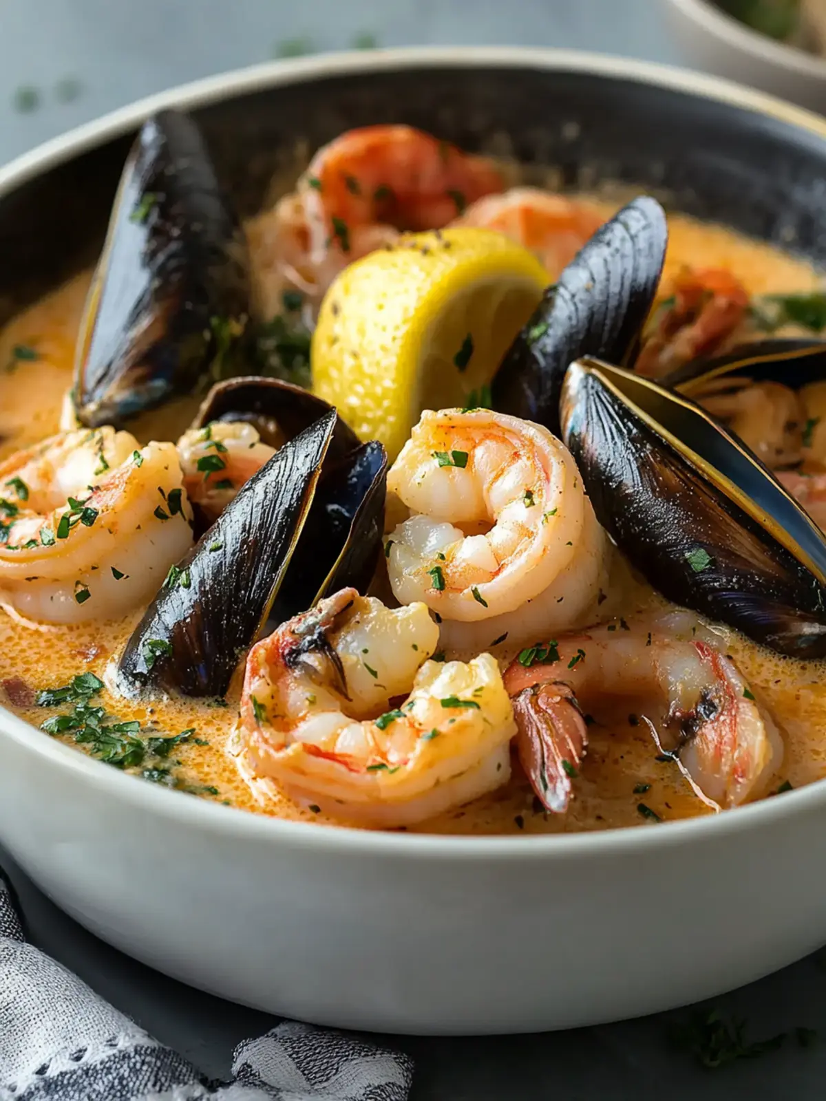 Shrimp and Mussels in Creamy Garlic Sauce